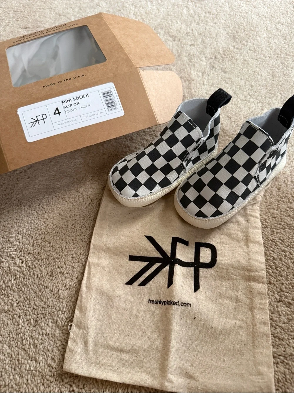 NEW Freshly Picked Black & White Checkered Slip On Shoe